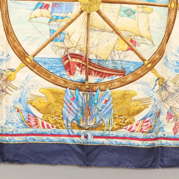 HERMES Carre 90 Scarf ""VIVE LE VENT"" Silk Beige Auth - Picture 10 of 16